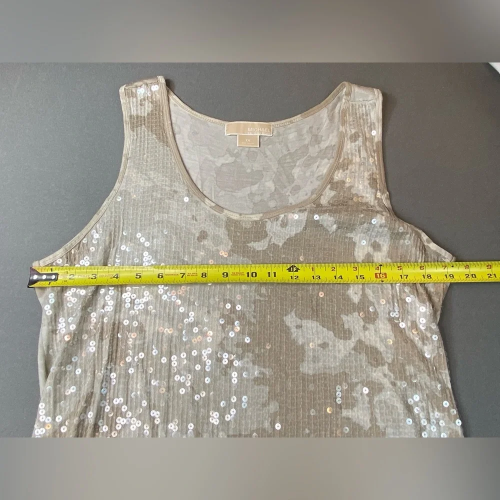 Michael Kors Taupe Sequin Camo Scoop Neck Tank Top Plus Size 1X